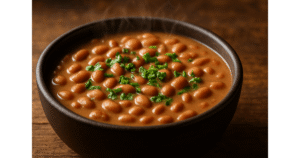 Cumbuca com feijão cremoso feito na panela de pressão elétrica seguindo a receita passo a passo.