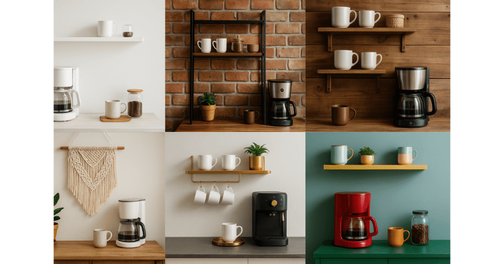 Galeria com seis estilos diferentes de decoração para um cantinho do café, servindo de inspiração.