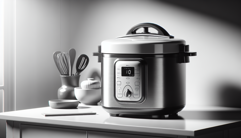 panela de pressão elétrica moderna em bancada de cozinha com válvula de vapor visível