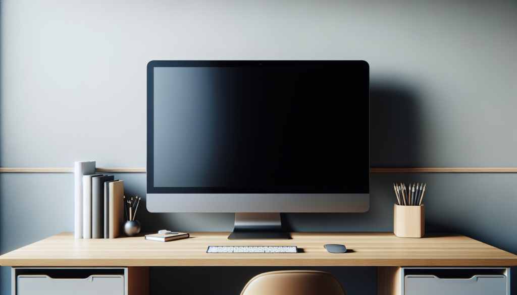 Mesa de home office com monitor posicionado à distância ergonômica correta para trabalho