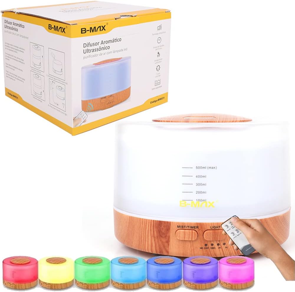 BMAX Difusor de Aromas Ultrassônico 500ml Cromoterapia