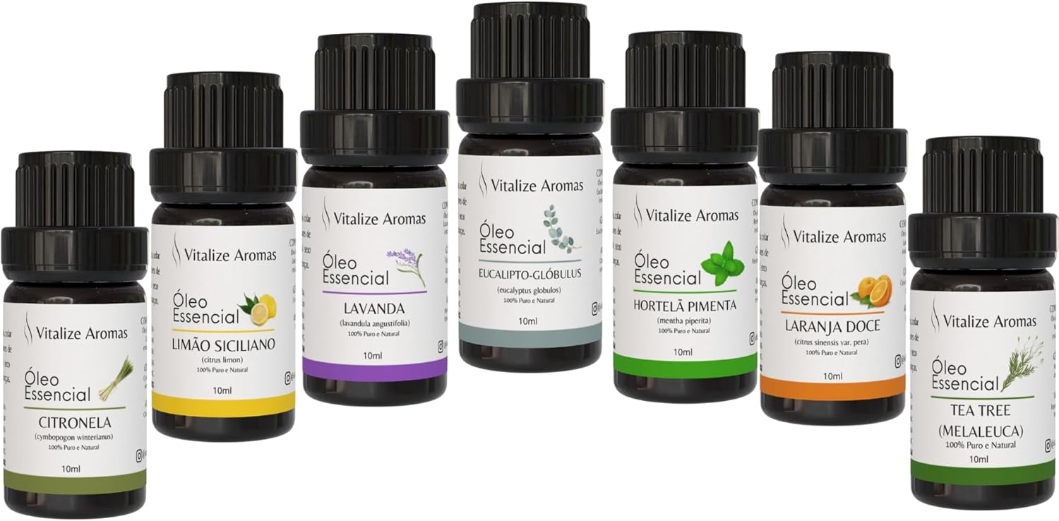 Kit 7 Óleos Essenciais 100% Puros e Naturais Aromaterapia