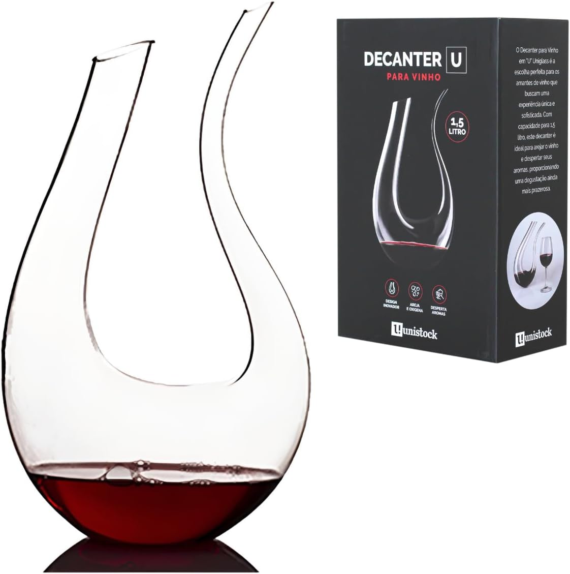 Decanter Cristal U 1500ml Aerador (pra vinho quente premium)