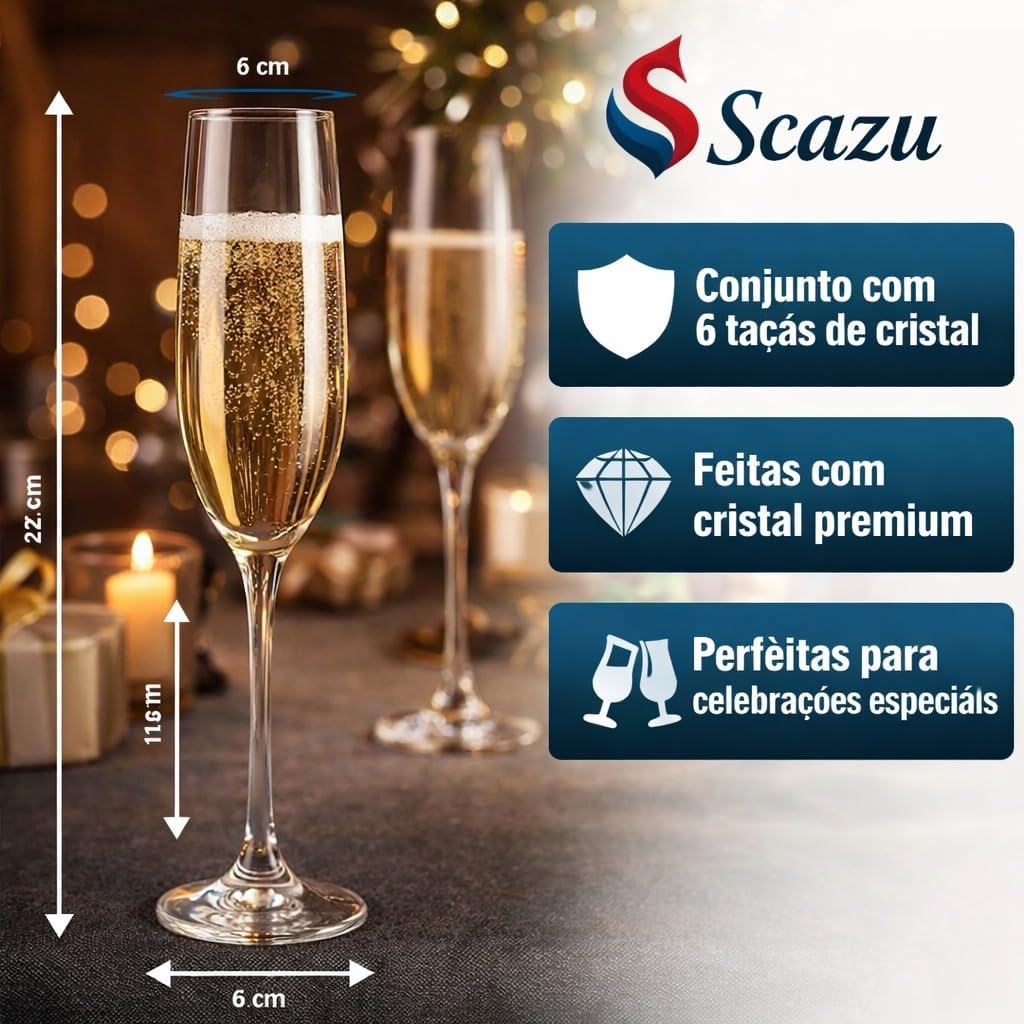 Jogo de 6 Taças de Champanhe Premium