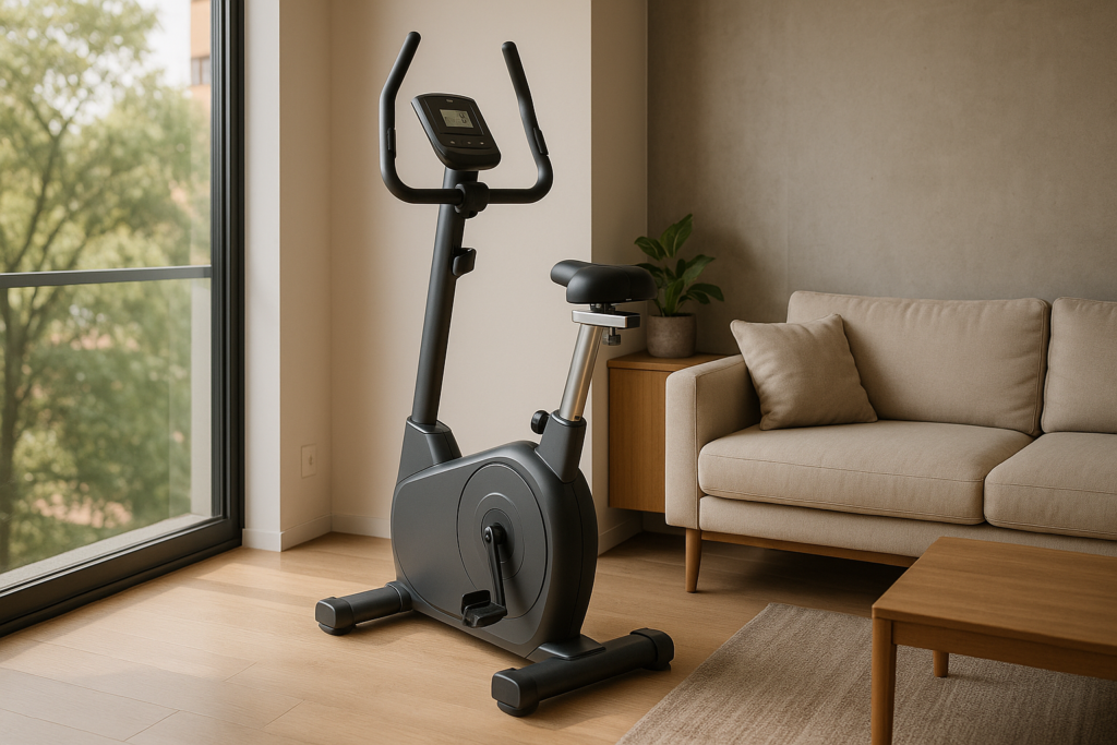 Bicicleta ergométrica vertical magnética em sala de apartamento