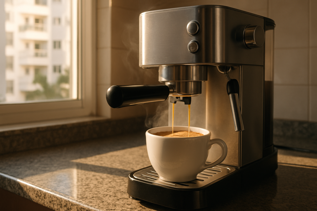 Cafeteira espresso fazendo cafe fresco