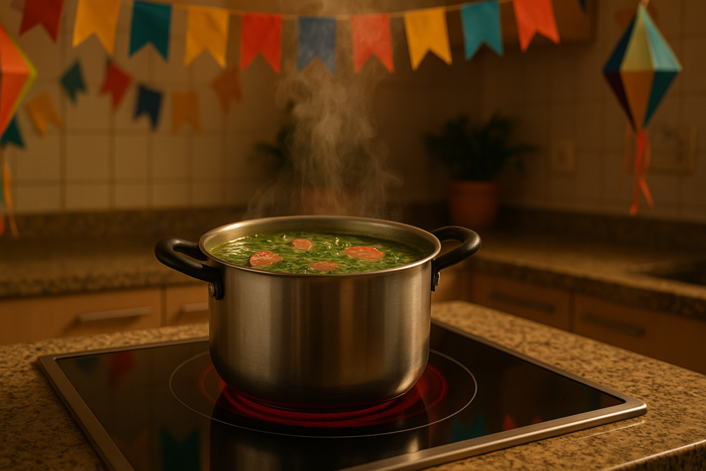 Fogareiro eletrico cozinhando caldo verde