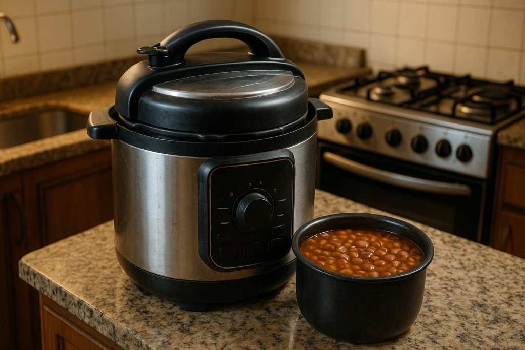 Panela de pressão elétrica Mondial em uso na cozinha após meses