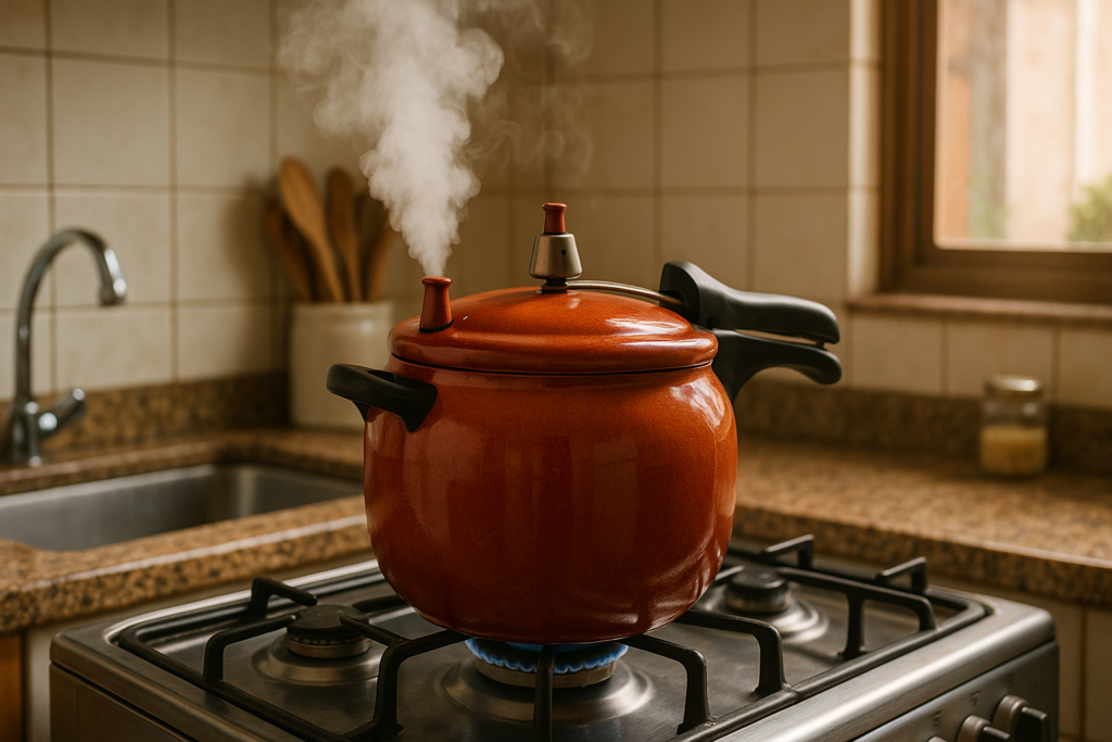 Panela de pressão Oster cerâmica tradicional em fogão