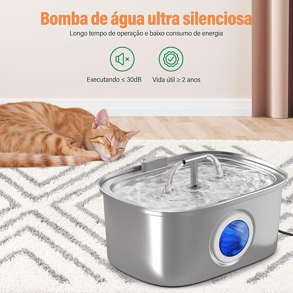NEWPET Bebedouro Fonte 3,2L em aço inoxidável 304 para gatos e cães
